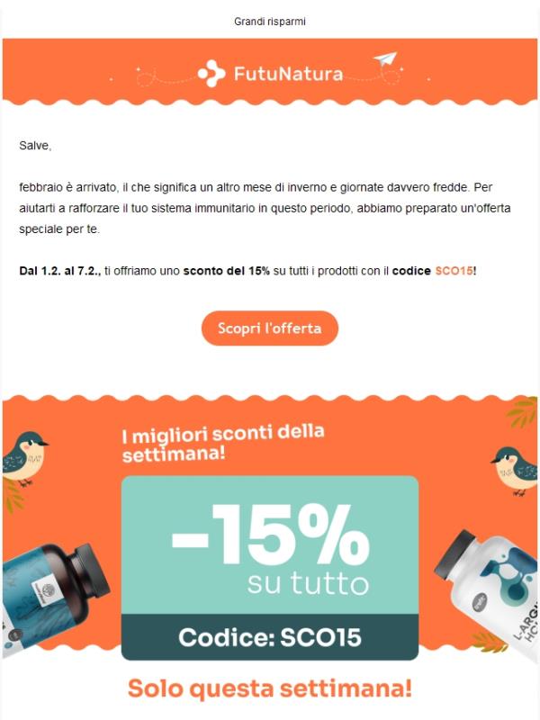 -15% di sconto su tutto 🛒