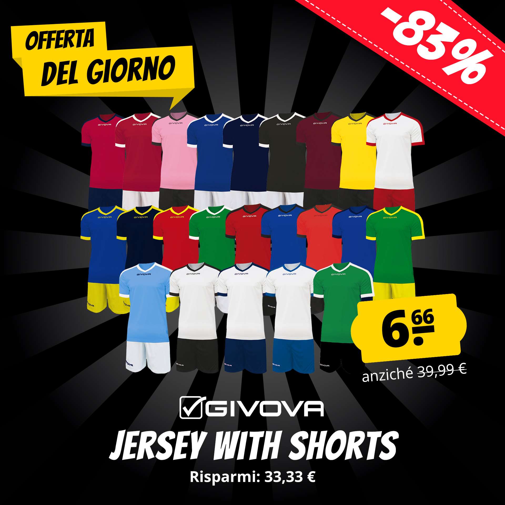 givova kit revolution maglietta da calcio con shorts