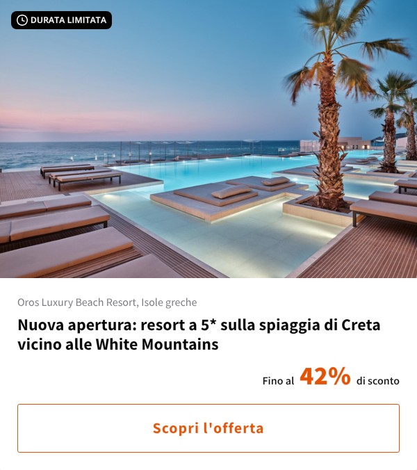 Nuova apertura: resort a 5* sulla spiaggia di Creta vicino alle White Mountains