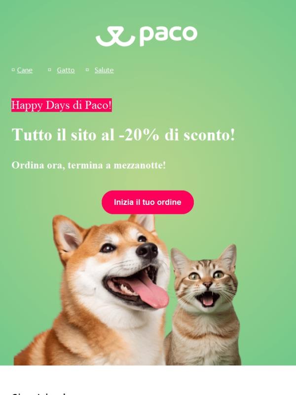 🐾 -20% su tutto il sito termina a mezzanotte! Ordina ora