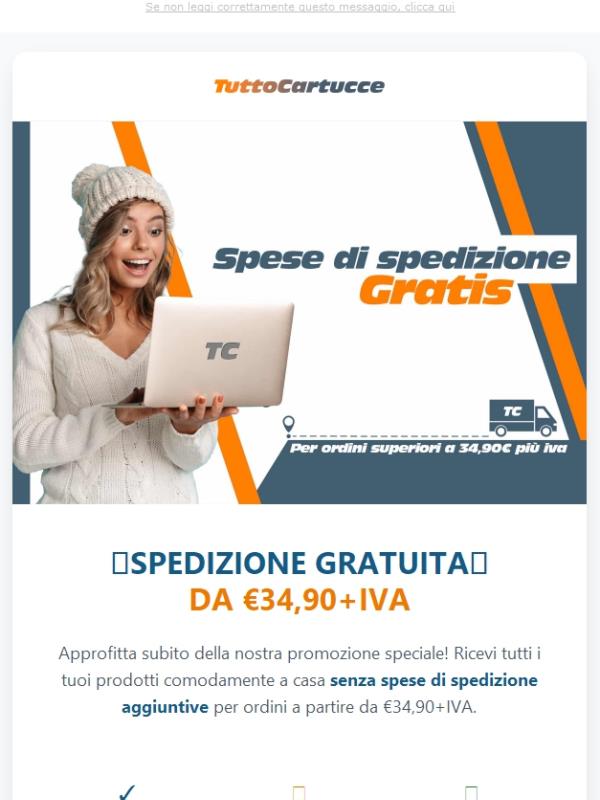 Ultimo Giorno : Spese di spedizione GRATIS da €34,90+IVA - Su tuttocartucce.com⚡