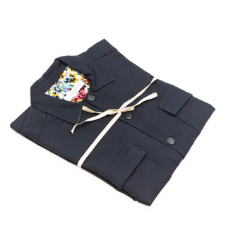 Giacca-Camicia Blu Notte con Interno Fantasia Floreale