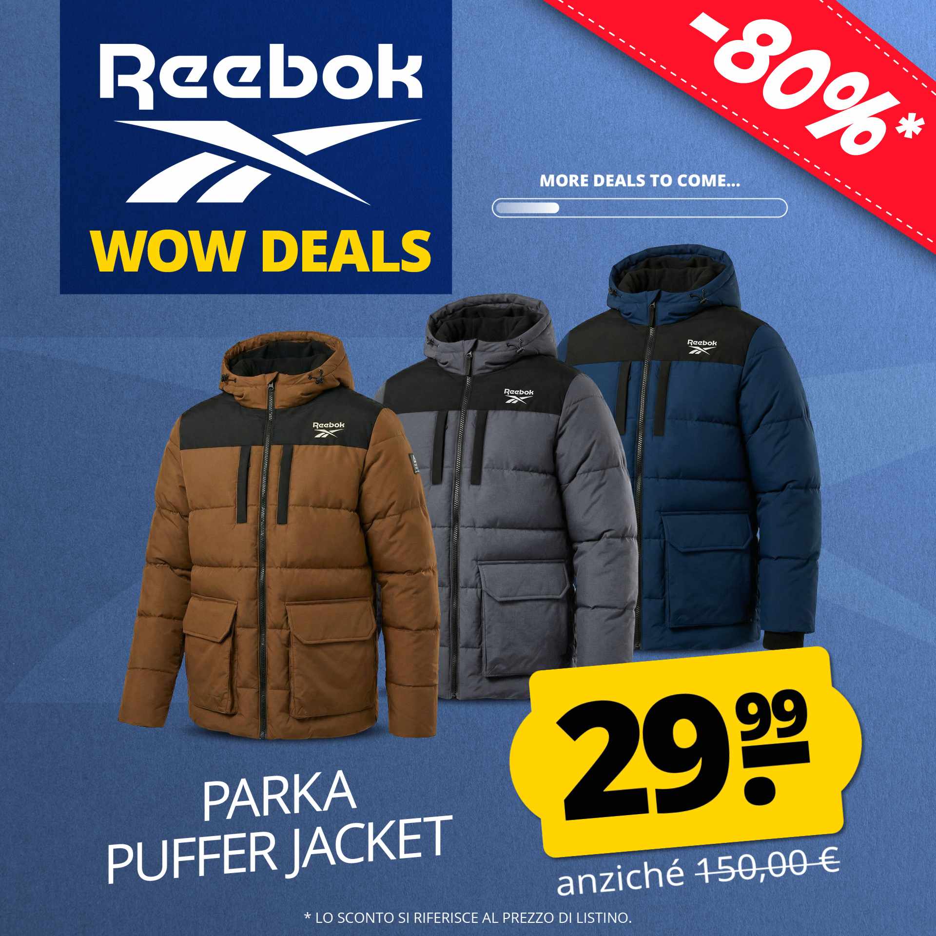 reebok parka puffer uomo giacca invernale
