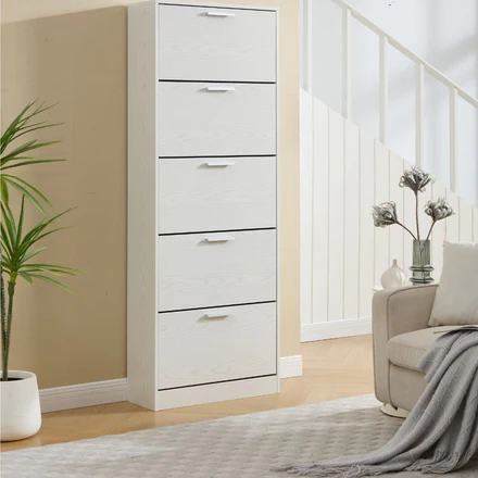 Scarpiera Salvaspazio da Ingresso Slim 5 Ante Doppie Bianco Opaco