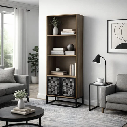 Libreria 3 Ripiani 2 Ante Scaffale Mobile Soggiorno Industrial