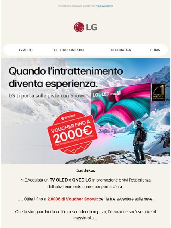 ⛷️LG ti porta sulle piste! Per te fino a 2000€ di voucher Snowit