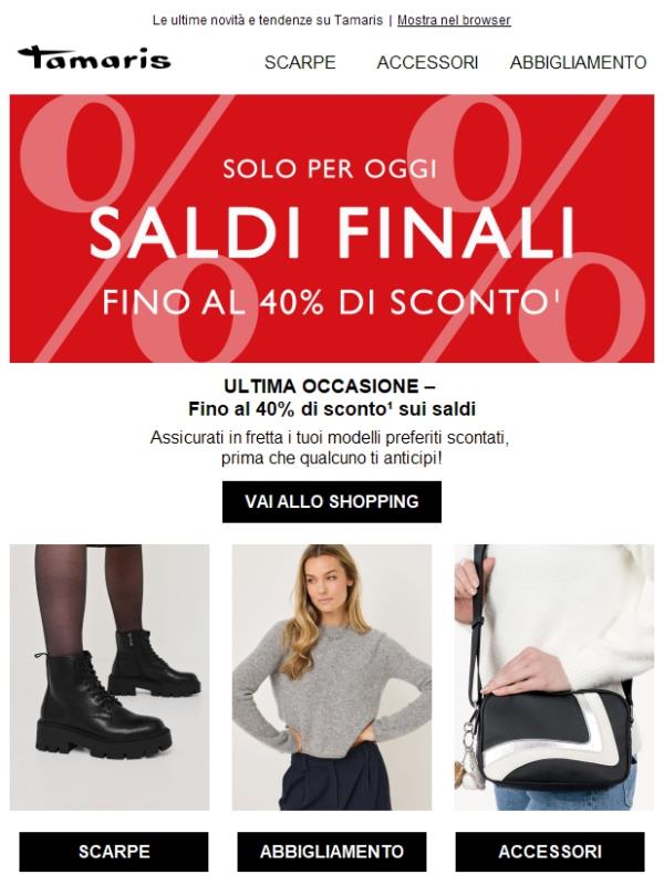 Saldi finali da Tamaris: fino al 40% di sconto ❤️