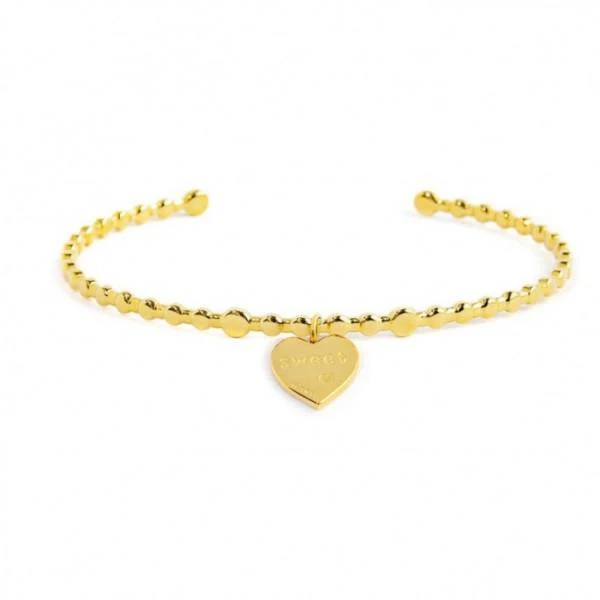 Marlù - BRACCIALE RIGIDO A PALLINE CON PENDENTE CUORE CRISTALLO ROSSO PVD ORO