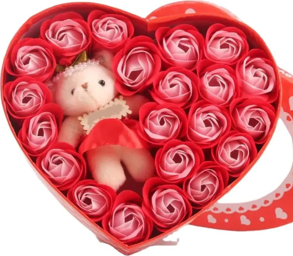 Scatola Regalo A Forma Di Cuore Con Orsetto E Rose Per San Valentino Anniversari