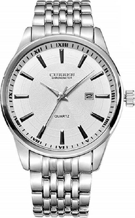 Orologio Da Polso Per Uomo Analogico Quadrante Bianco Cinturino Metallo Curren