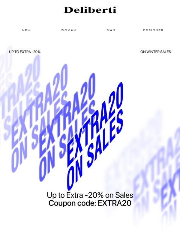 Fino l'extra -20% sui prodotti in saldo fino al -50%, coupon: EXTRA20