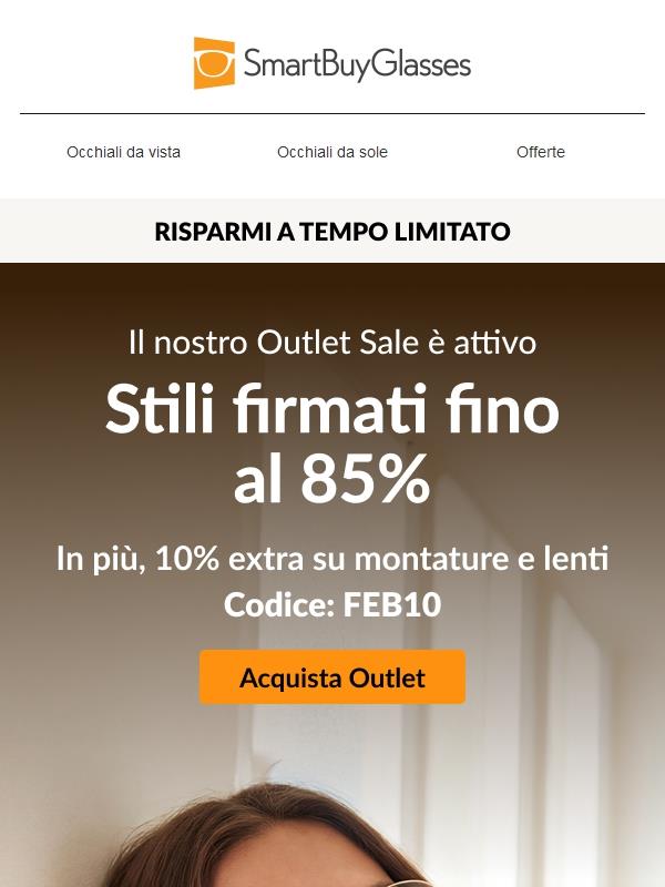 Saldi Outlet: fino a -85 % + extra -10 %