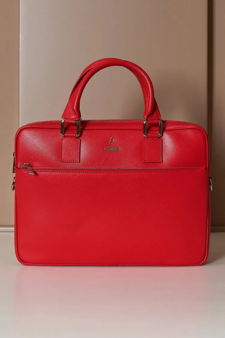 Image of Borsa Ventiquattrore in pelle di vitello rossa saffiano tasca zip