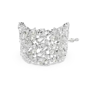 Bracciale rigido Mesmera, tagli misti, bianco, placcato rodio