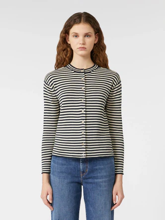 Cardigan in Filato di Cotone / Blu