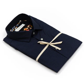 Camicia Blu Notte Microdisegno con Interno Floreale