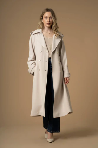 Cappotto Doppiopetto con Cintura / Avorio