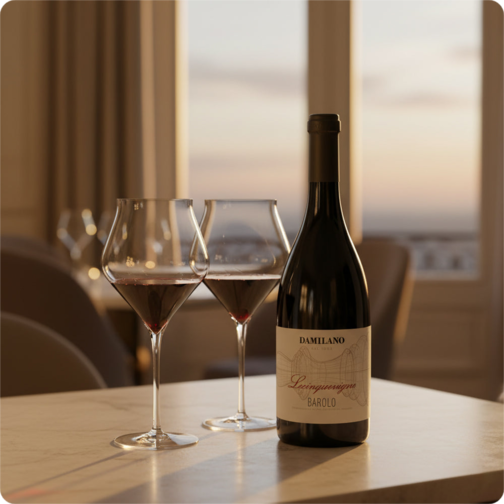 Barolo DOCG 2019 Le Cinquevigne Damilano + 6 Burgundy Supreme Glasses 65 cl