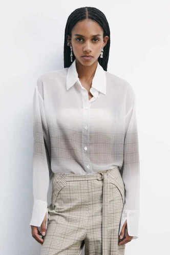 Camicia Leggera con Stampa Checked / Beige