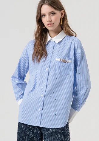 Camicia Over a Righe / Celeste