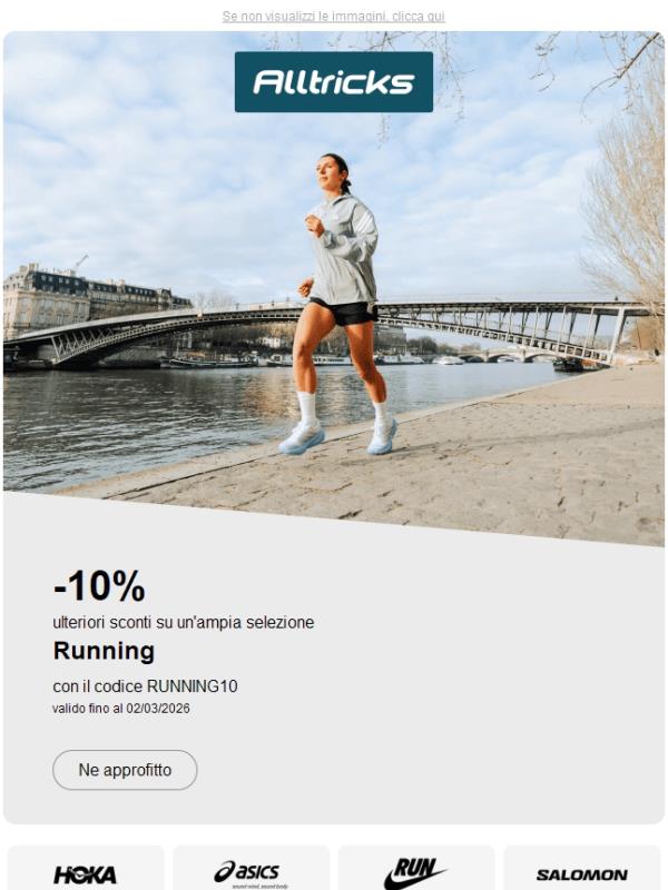 10% di sconto sui prodotti per la corsa con il codice RUNNING10!
