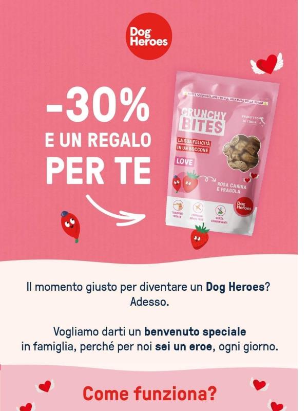 30% di sconto + snack omaggio sul tuo primo ordine.