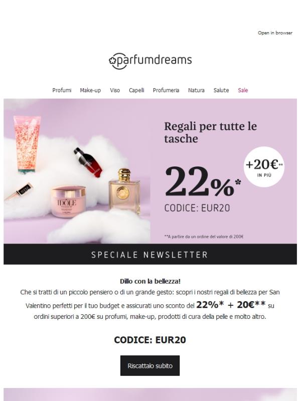 💘 22% + 20€ sui regali di San Valentino