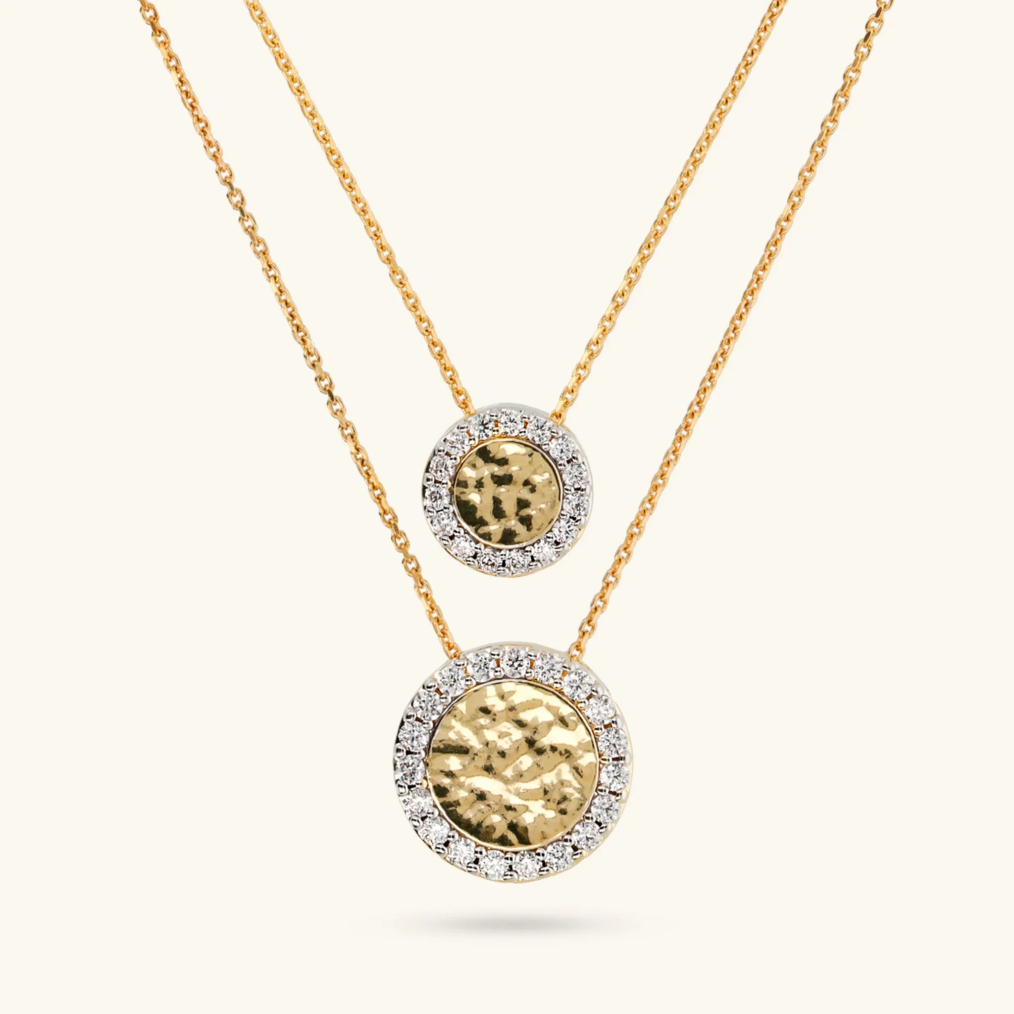 Image of Collana Multifilo con Pendenti a Disco Martellati e Pavé in Cubic Zirconia