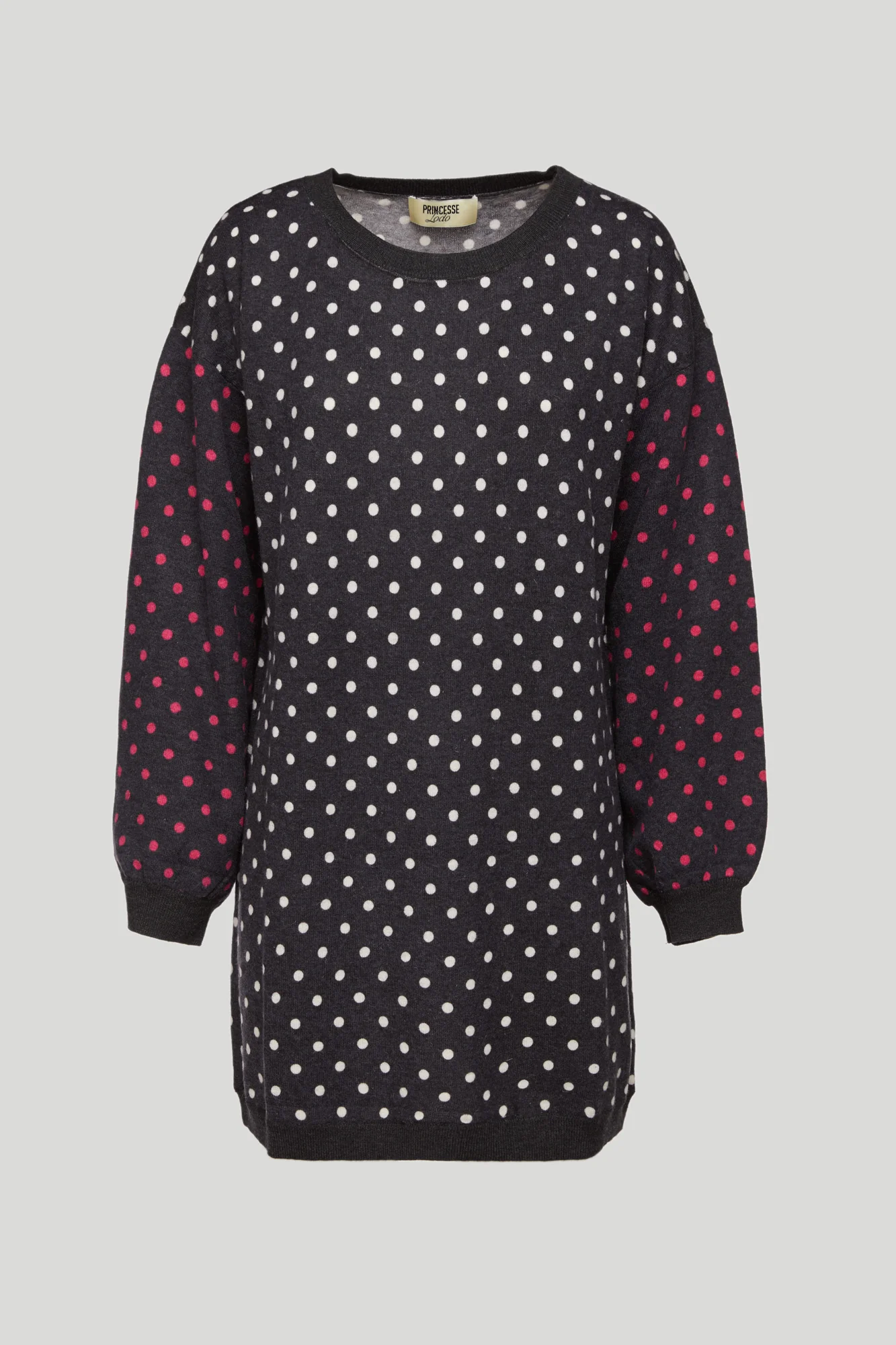 Image of PRINCESSE LODO Maglione Oversize Nero a Pois Bianchi