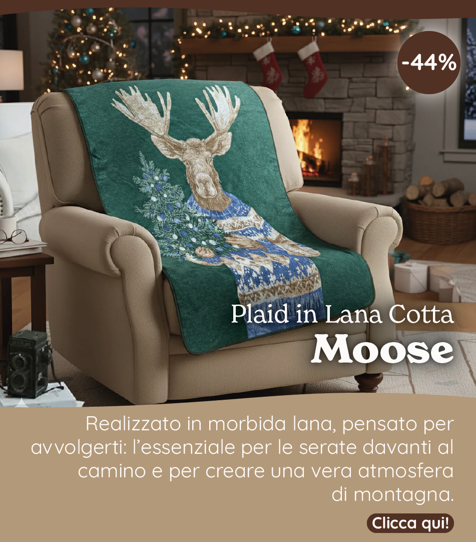 Plaid in Lana Cotta con Alce Natalizio - Moose