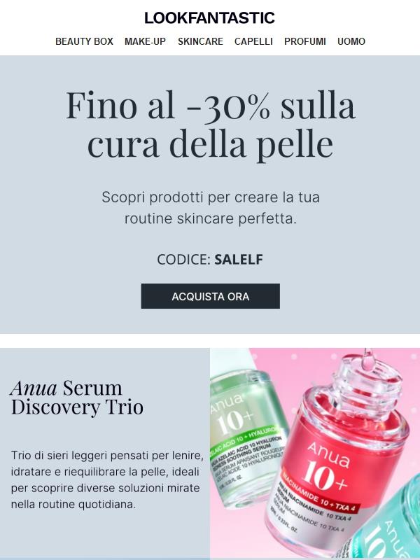 Fino al -30% sulla cura della pelle