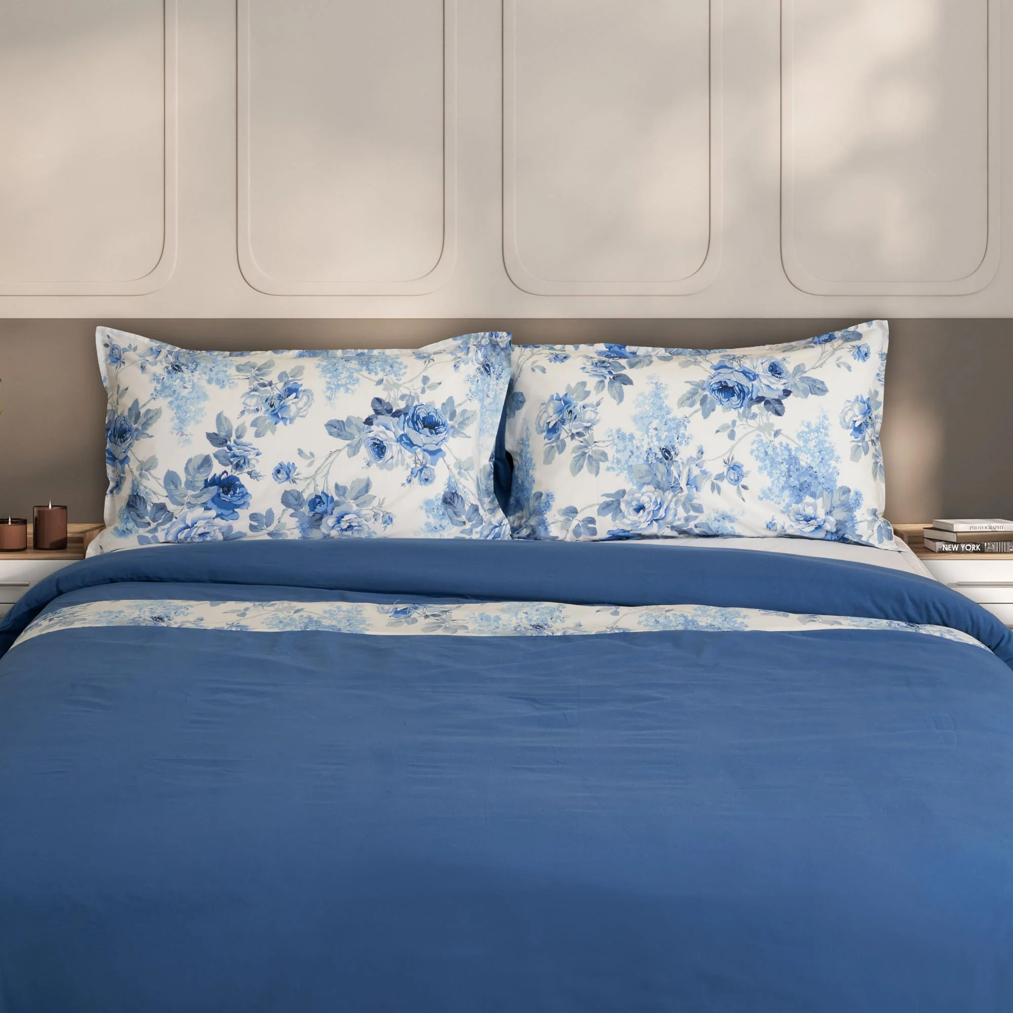 Image of Parure Copripiumino <b>in Flanella</b> di <br>Cotone con Balza in Percalle - <b>Sanderson