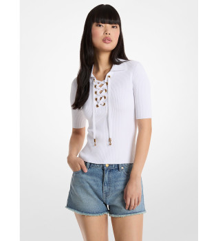 polo-bianca-in-viscosa-elasticizzata-a-coste-con-lacci