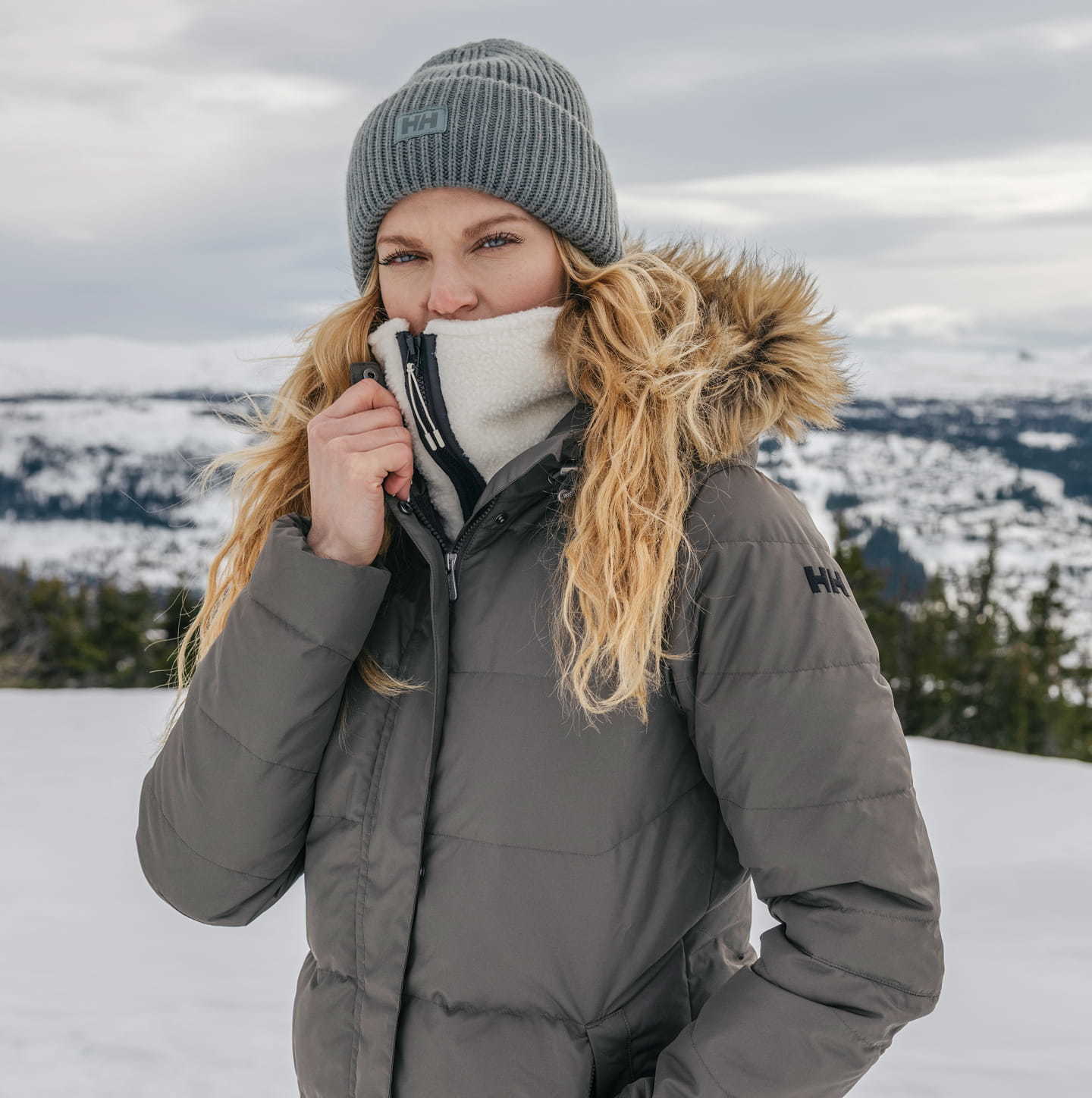 Woman wearing a Helly Hansen parka
