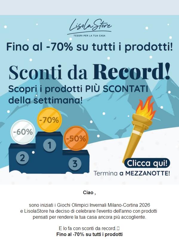 🏒 Olimpiadi Invernali, calore italiano e sconti da record fino al -70% su tutto