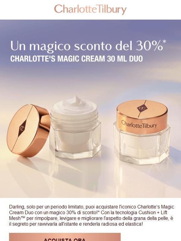 Risparmia un magico 30% sulla Charlotte’s Magic Cream! ✨