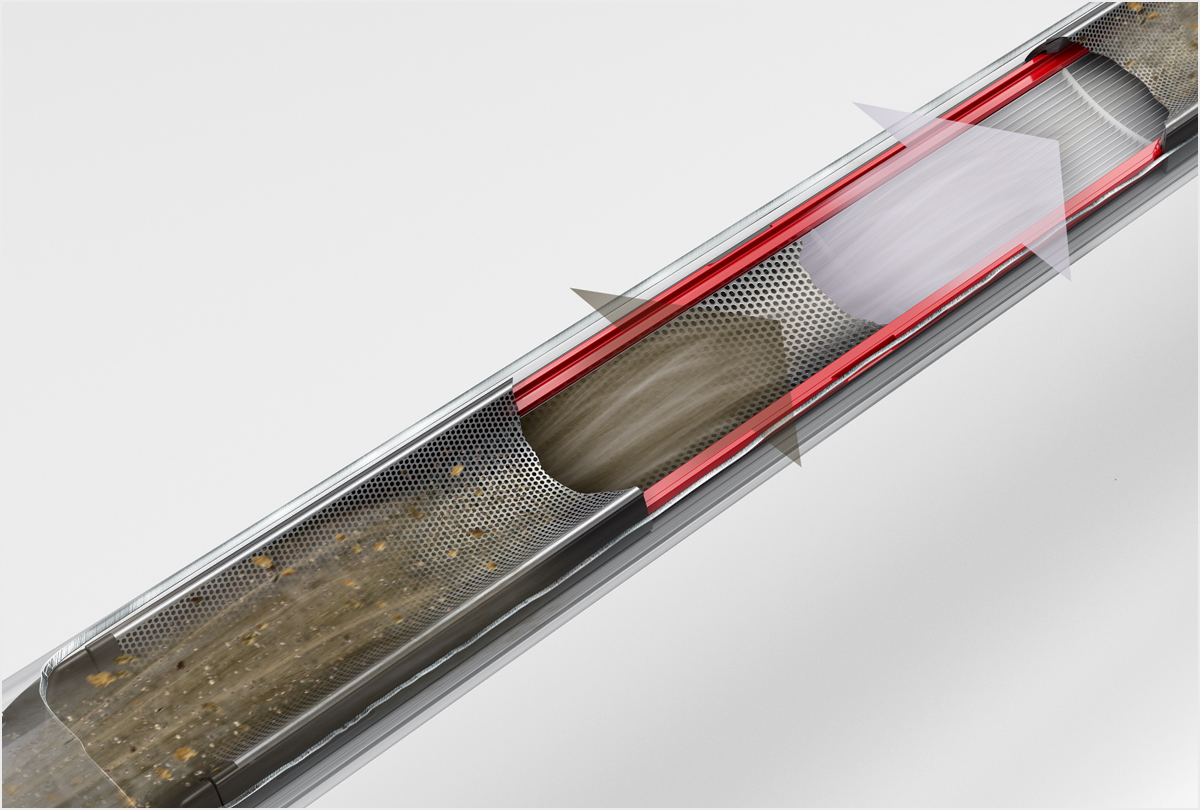Inside the wand of the Dyson PencilVac displaying the linear dust separation system.