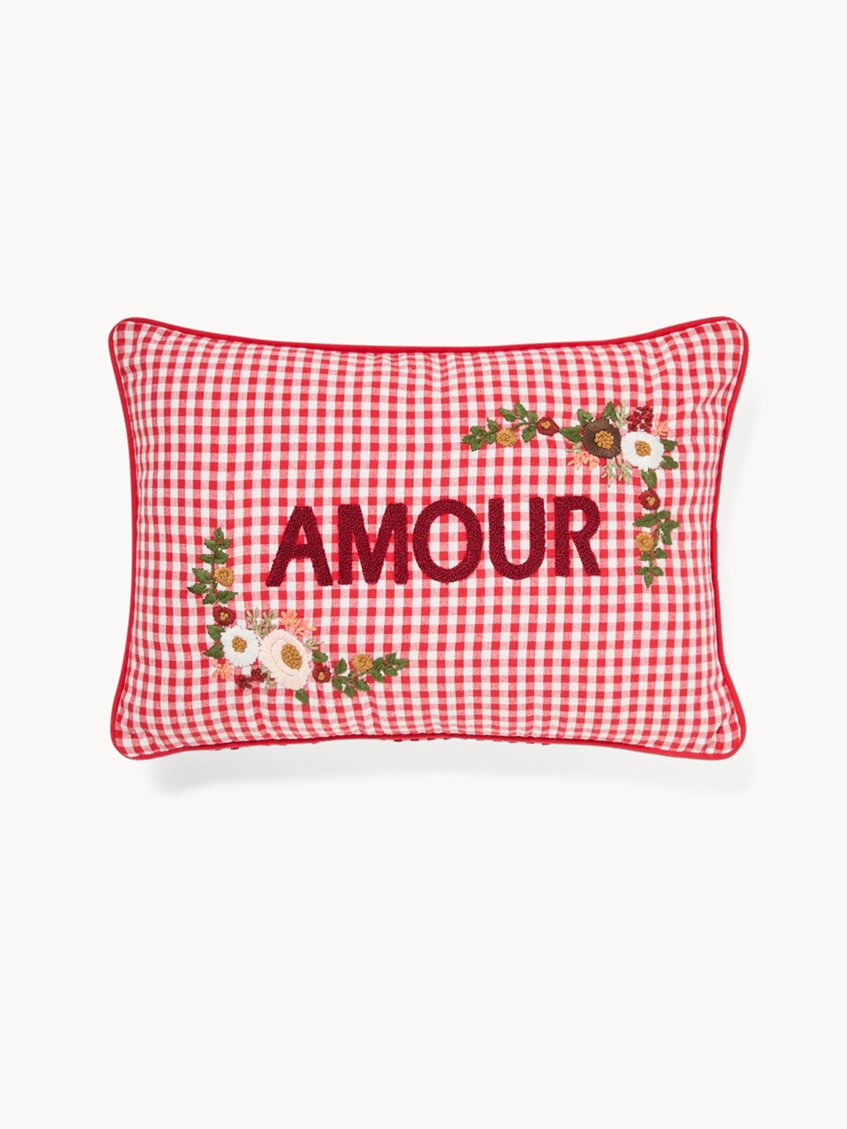 Cuscino cotone vichy ricamo Amour 35x50cm
