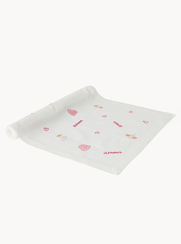 Runner in puro cotone con ricami romantici