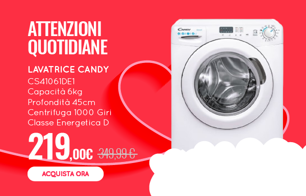 CANDY Lavatrice Slim CS4 1061DE/1-S Capacità  6 Kg Classe Energetica D Profondità  45 Cm Motore AC