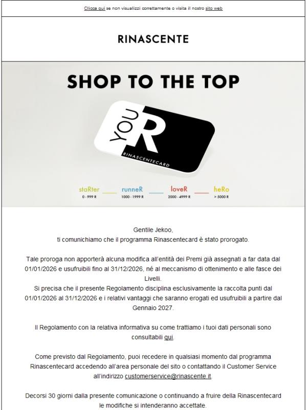 Proroga del Regolamento del programma Rinascentecard