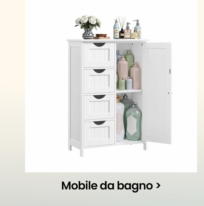 VASAGLE Armadietto Autoportante da Bagno con 4 Cassetti e Ripiano Regolabile Bianco