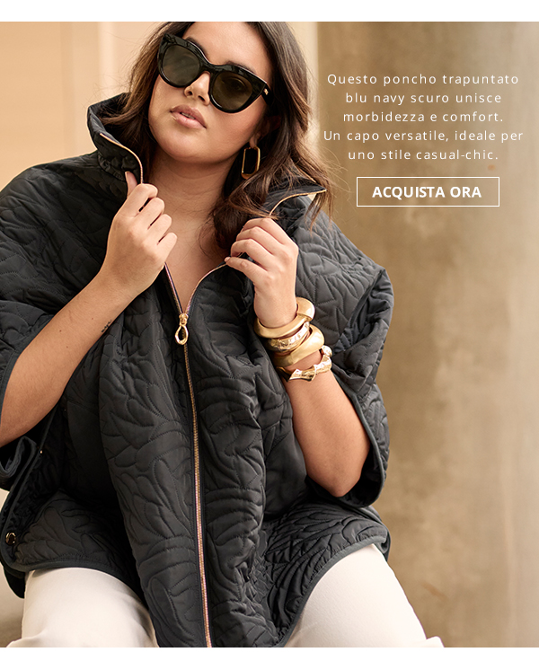 Poncho trapuntato dal taglio oversize con bordura in velluto e collo alto