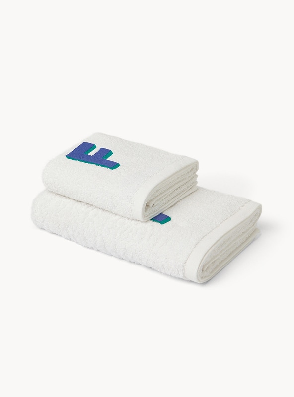 Set 2 asciugamani in spugna di cotone ricamo lettera F