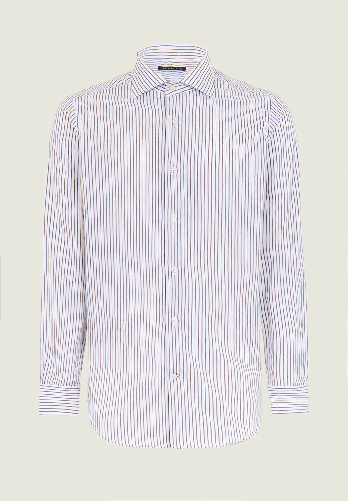 Image of Camicia bianca rigata marrone cotone slim fit