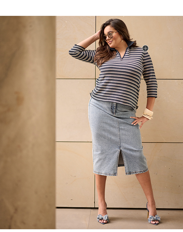 Maglione polo in cotone biologico con righe e maniche a 3/4