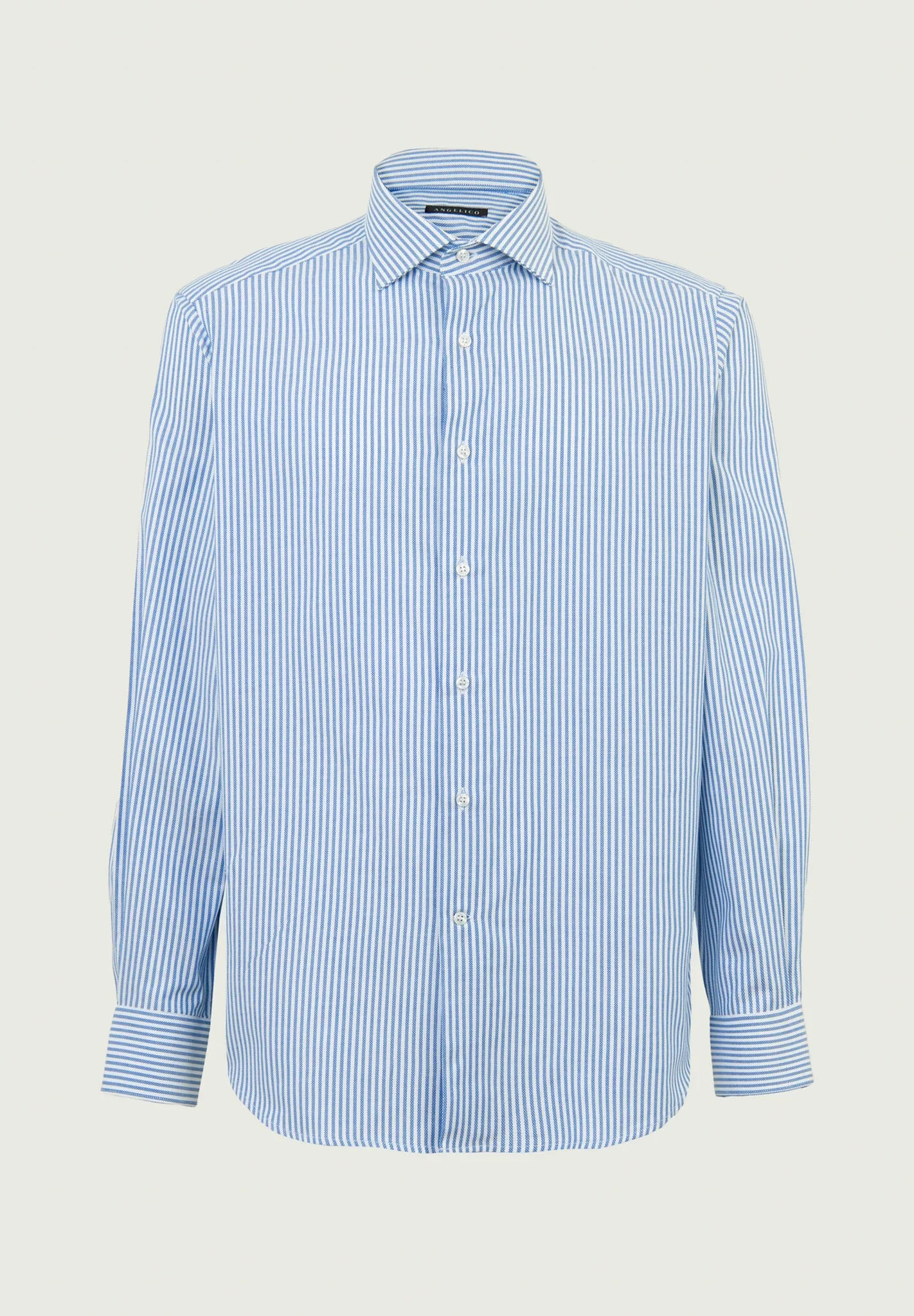 Image of Camicia bluette bianca rigata cotone comfort fit