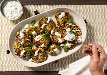 Zucchini mint fritters with mint yogurt dip