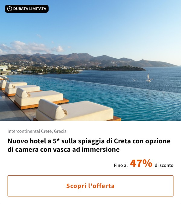 Nuovo hotel a 5* sulla spiaggia di Creta con opzione di camera con vasca ad immersione