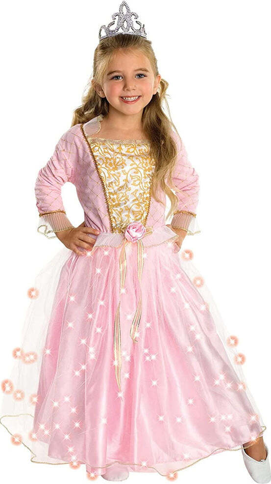 Costume Principesse Taglia Neonati 60 cm Con Luci Vestito Carnevale Rosa Oro